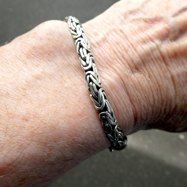 Woven Bracelet | 925 Sterling Silver | Byzantine Weave | 22 cms long | Strong Push Pull Clasp | Safety | Crystal Heart Melbourne Australia since 1986