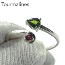 Load image into Gallery viewer, Tourmaline Ring | Two Faceted Sones | Green Teardrop | Red Round | 925 Sterling | Adjustable | US Size 5, 6, 7, 8 | Supercharge and unblock the heart | Emotional Clarity | Self Empowerment | Genuine Gems from Crystal Heart Australia since 1986