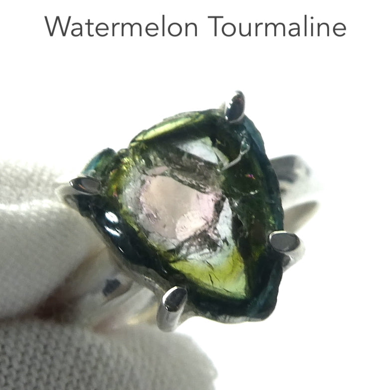 Watermelon Tourmaline Ring | Polished Slice | Raw Edges | 925 Sterling Silver Band | US Size 6 | AUS Size L1/2 | Star Stone Virgo Gemini Libra Taurus | Genuine Gems from Crystal Heart Melbourne Australia since 1986