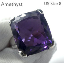 Load image into Gallery viewer, Amethyst Ring | Faceted Oblong Stone | Flawless deep Imperial Purple | 925 Sterling Silver  | US Size 8 | AUS Size P1/2 | Genuine Gems from Crystal Heart Australia since 1986