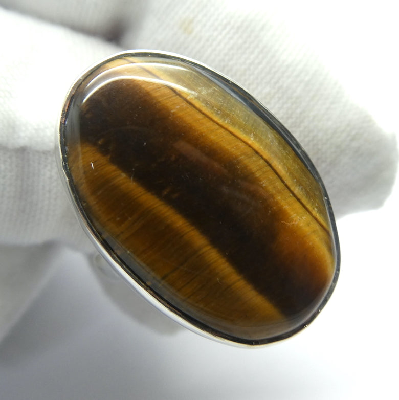 Tiger Eye Ring| Good Chatoyancy |  Cabochon | 925 Sterling Silver | Bezel Set | Adjustable Size US 7.5 to 8.5 | Stimulate Mental & Emotional focus | study | Sports | Mind Body Integration | Health | Genuine Gems from Crystal Heart since 1986