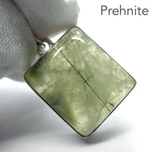 Load image into Gallery viewer, Prehnite Gemstone Pendant | Cabochon with Black Tourmaline inclusions | 925 Sterling Silver | Bezel Set | Open Back | Libra Star Stone | Genuine Gems from Crystal Heart Melbourne Australia since 1986