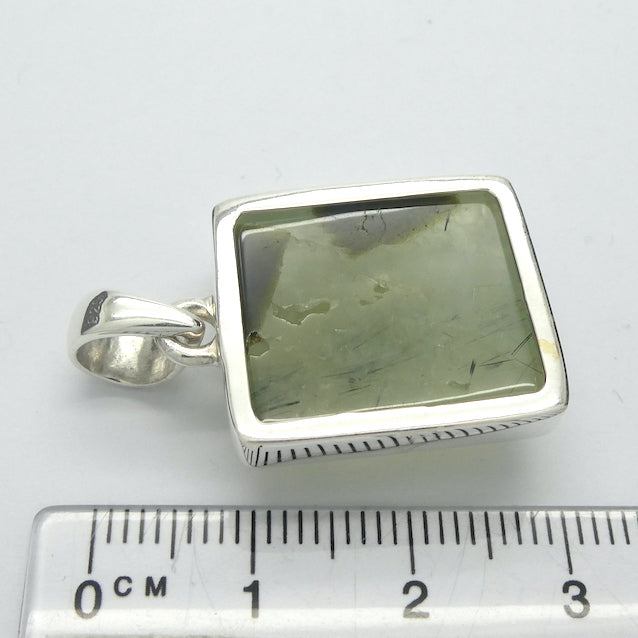 Prehnite Gemstone Pendant | Cabochon with Black Tourmaline inclusions | 925 Sterling Silver | Bezel Set | Open Back | Libra Star Stone | Genuine Gems from Crystal Heart Melbourne Australia since 1986