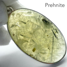Load image into Gallery viewer, Prehnite Gemstone Pendant | Cabochon with Tourmaline, Epidote, Actinolite inclusions | 925 Sterling Silver | Bezel Set | Open Back | Libra Star Stone | Genuine Gems from Crystal Heart Melbourne Australia since 1986