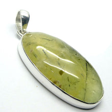 Load image into Gallery viewer, Prehnite Gemstone Pendant | Cabochon with Tourmaline, Epidote, Actinolite inclusions | 925 Sterling Silver | Bezel Set | Open Back | Libra Star Stone | Genuine Gems from Crystal Heart Melbourne Australia since 1986