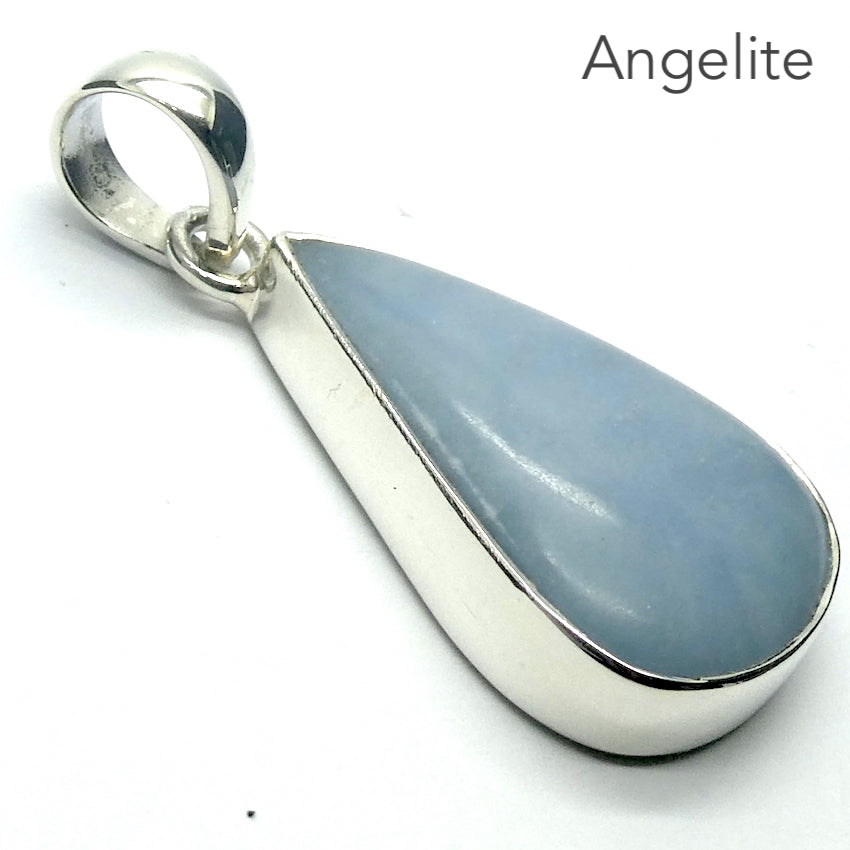 Angelite Pendant | Cabochon Teardrop | 925 Sterling Silver | Light Blue Stone | Peaceful and Soothing | Wholesomeness and Contentment | Allowing Deep Healing and Intuitive or Angelic connection | Genuine gems from Crystal Heart Melbourne Australia since 1986