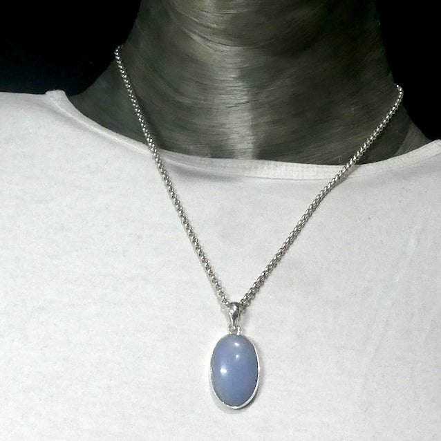 Angelite Pendant | Cabochon Oval | 925 Sterling Silver | Light Blue Stone | Peaceful and Soothing | Wholesomeness and Contentment | Allowing Deep Healing and Intuitive or Angelic connection | Genuine gems from Crystal Heart Melbourne Australia since 1986