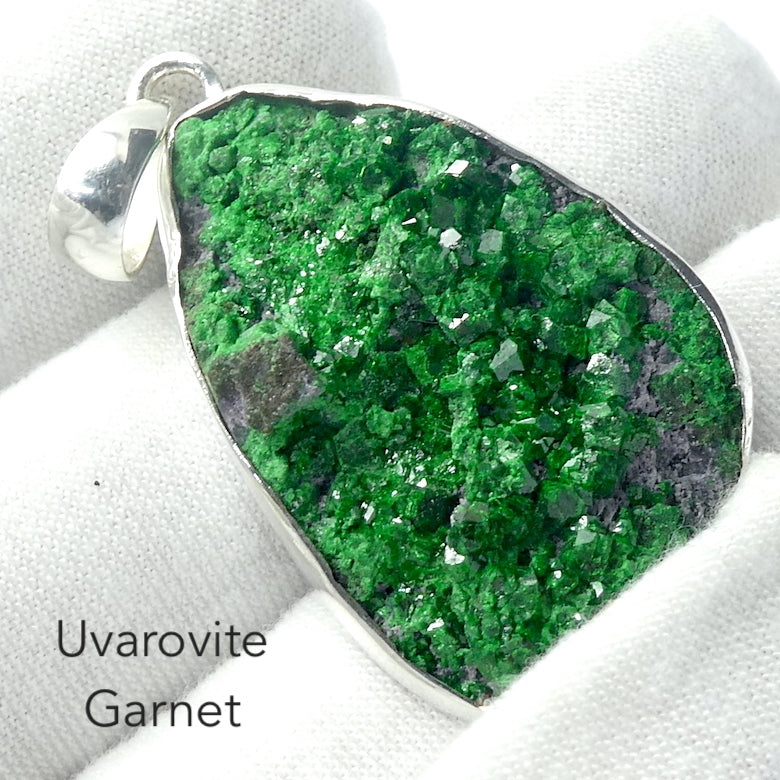 Uvarovite Garnet Drusy Pendant, Vivid Green, 925 Silver, s3