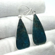Load image into Gallery viewer, Neon Blue Apatite Earrings | Translucent Teardrop Cabochon | 925 Sterling Silver | Bezel Set | Open backed | Genuine Gems from  Crystal Heart Melbourne Australia since 1986