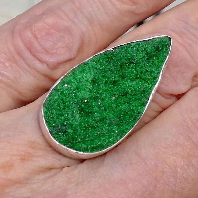 Uvarovite Garnet Cluster Ring | Vivid Green Well Defined Crystal Druze | Very Rare | 925 Sterling Silver | Adjustable Size | US 7 to US 8.5 | Genuine Gems from Crystal Heart Melbourne Australia since 1986