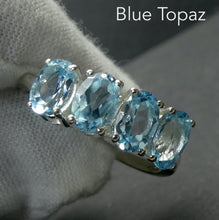 Load image into Gallery viewer, Blue Topaz Ring | 4 Faceted Ovals | Line set with strong rounded claws | Beautiful Colour and Clarity | 925 Silver | Classic Elegance | US Size 5 |6 | 7 | 8 | 9 | 10 | Genuine gems from Crystal Heart Australia since 1986
