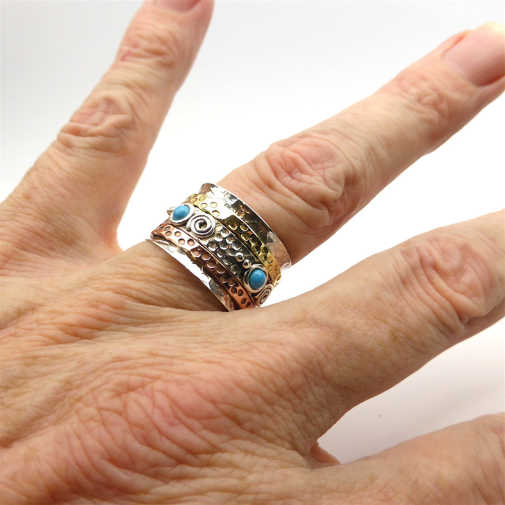 3 tone ring with spinning bands | 925 Sterling Silver | 4 Turquoise Cabs | Crystal Heart Melbourne Australia since 1986