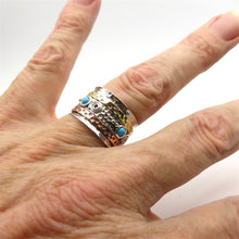 Load image into Gallery viewer, 3 tone ring with spinning bands | 925 Sterling Silver | 4 Turquoise Cabs | Crystal Heart Melbourne Australia since 1986