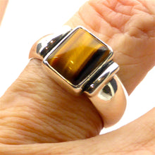 Load image into Gallery viewer, Ring Tiger Eye Oblong 925 Silver Large Size | Unisex | Wide Solid Band | Crystal Heart Melbourne Australia since 1986
