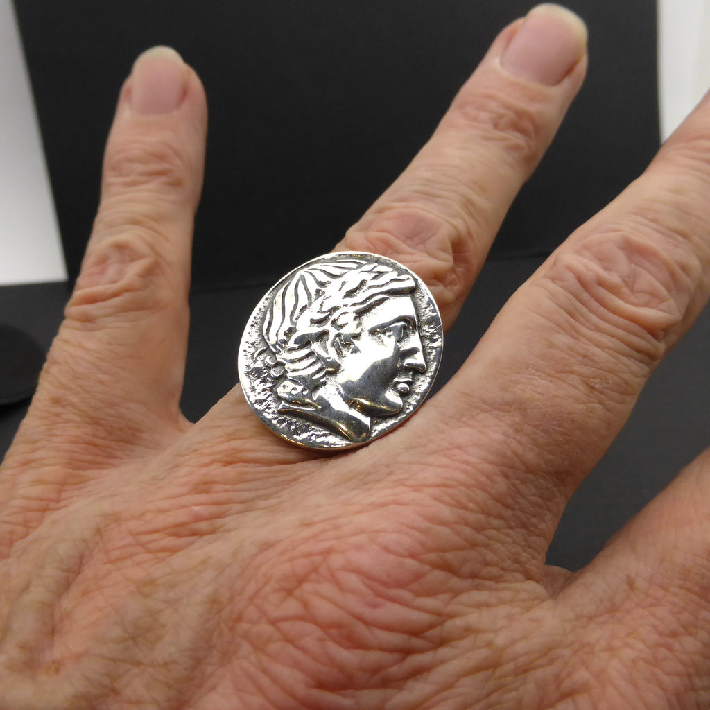 Ancient Coin Ring Caesar and Victory | 925 Sterling Silver copy of original |  Adjustable | Crystal Heart Melbourne Australia since 1986