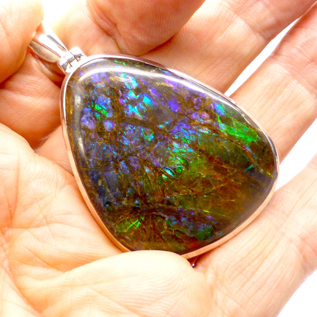 Ammolite Pendant Large Freeform Cab | 925 Sterling Silver | Opalised Fossil Ammonite | Canadian Gemstone | Crystal Heart Melbourne Australia since 1986