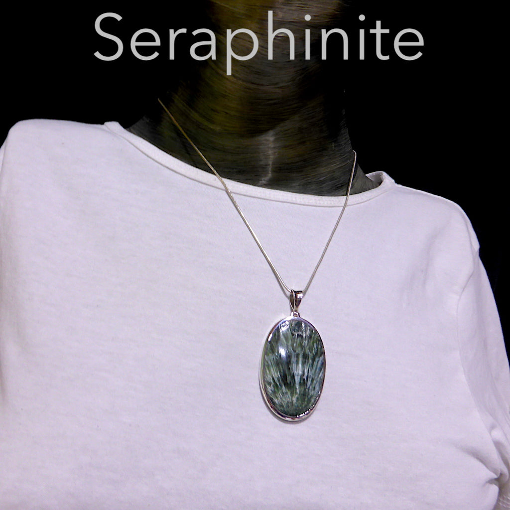 Seraphinite Pendant Oval Cabochon | 925 Sterling Silver | Clinochlore | Energise Unlobck Regenerate | Chronic Fatigue | Birthing | Crystal Heart Melbourne Australia since 1986