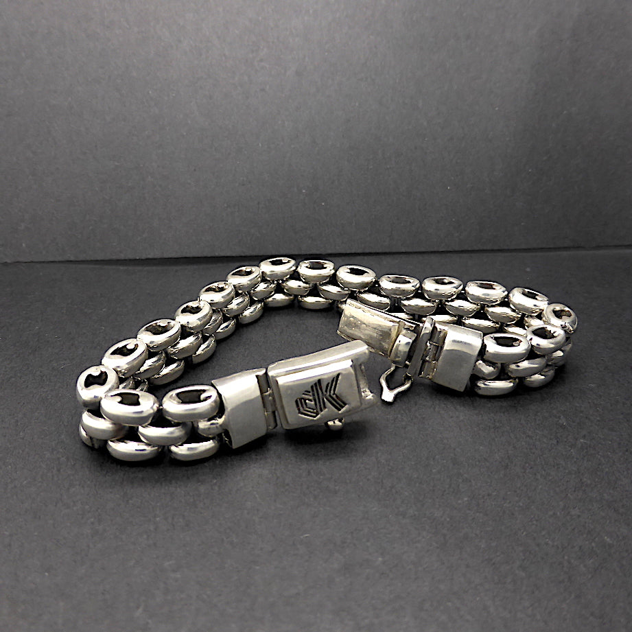 Bracelet 925 Sterling Silver | 3 Rows interlocking oval links | Strong Push Pull Clasp | Masculine style with a touch of class | Crystal Heart Melbourne Australia since 1986