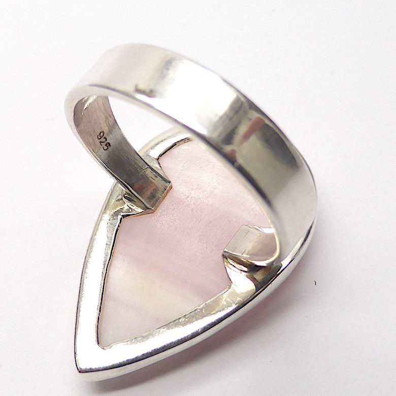 Mangano Calcite Ring | Oblong Canochon | 925 Sterling Silver Setting | US Size 8.75 | AUS Size R | Soft Pink with Vanilla Veins | Perfect Heart Healing, especially grief and Trauma | Aids recovery from stress | Genuine Gemstones from Crystal Heart Melbourne Australia since 1986