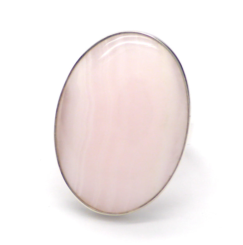 Mangano Calcite Ring | Oval Cabochon | 925 Sterling Silver Setting | US Size 7.5 | AUS Size O 1/2 | Soft Pink with Vanilla Veins | Perfect Heart Healing, especially grief and Trauma | Aids recovery from stress | Genuine Gemstones from Crystal Heart Melbourne Australia since 1986