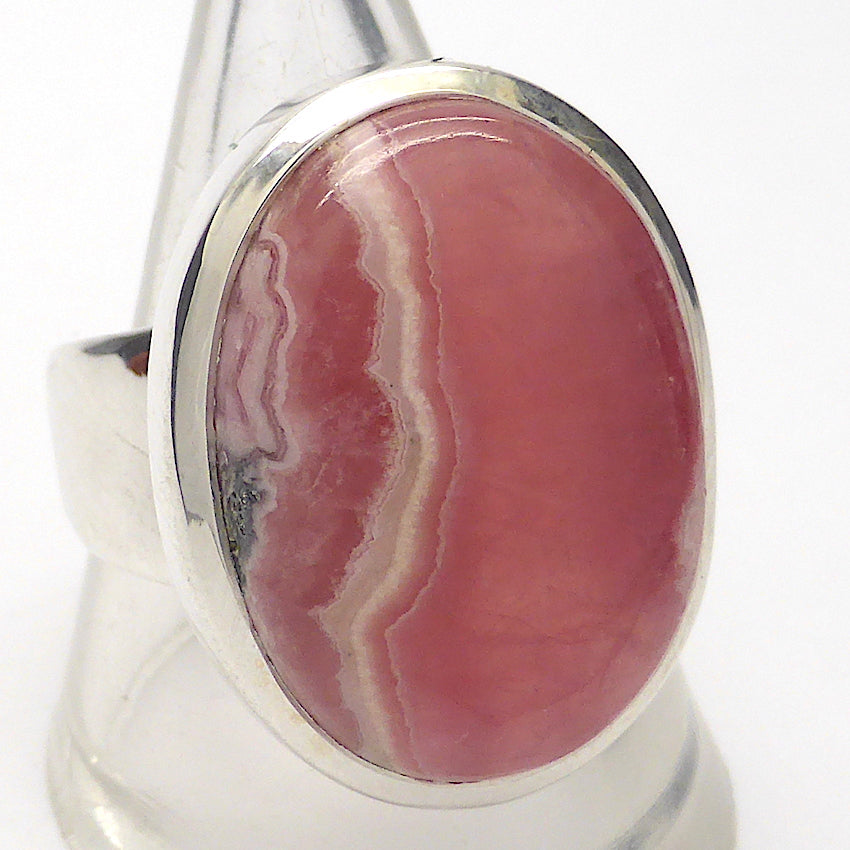 Rhodochrosite Ring | Oblong Cab | Besel Set with generous band |  925 Silver | US size 9 | AUS Size R 1/2 | Passionate Heart | Loving Dream realisation | Scorpio Leo | Genuine Gems from Crystal Heart Australia 1986