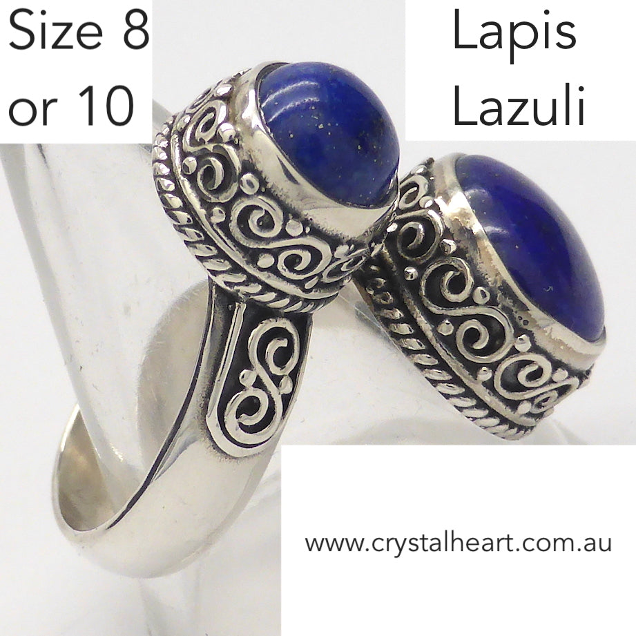 Larimar Ring ~ Two Cabochons in Ancient Celtic setting |  925 Silver | US size 8 or 10 | AUS Size P.5 or T.5 | Relaxed Mind | Meditation and Inner Truth | Genuine Gems from Crystal Heart Melbourne Australia since 1986