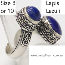 Load image into Gallery viewer, Larimar Ring ~ Two Cabochons in Ancient Celtic setting |  925 Silver | US size 8 or 10 | AUS Size P.5 or T.5 | Relaxed Mind | Meditation and Inner Truth | Genuine Gems from Crystal Heart Melbourne Australia since 1986