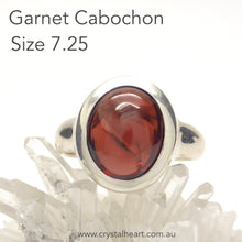 Load image into Gallery viewer, Garnet Ring | Red with slight dash of Orange | Cabochon Oval | 925 Sterling | US Size 7.25 | AUS size O | Centering and Energising | Spiritual Power | Genuine Gems from Crystal Heart Melbourne Australia since 1986