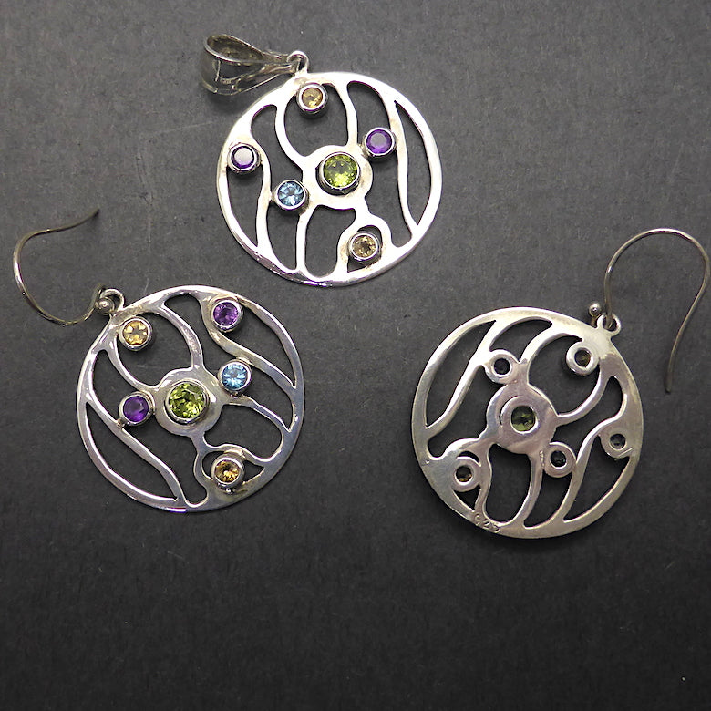 Organic Styled Disc Earrings and Pendant | Quality Faceted Round Gemstones | Peridot, Amethyst, Citrine, Blue Topaz |  925 Sterling Silver | Genuine Gems from Crystal Heart since 1986