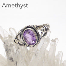 Load image into Gallery viewer, Amethyst Ring, Faceted Oval, Celtic Flower, 925 Silver