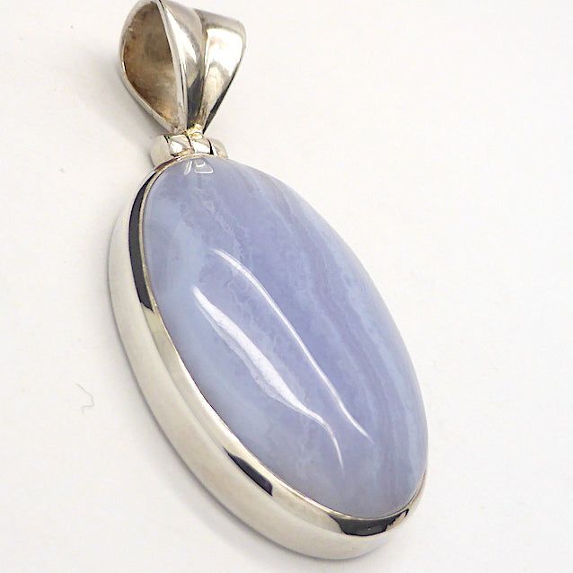 Blue Lace Agate Pendant | Oval Cabochon | 925 Sterling Silver | Besel Set | Hinged Bale | Delicate Sky blue | Throat Chakra | Unblock communication & all forms of expression  | Genuine Gems from Crystal Heart Melbourne Australia since 1986
