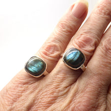 Load image into Gallery viewer, Labradorite Ring, Square Cabochon | 925 Sterling Silver | Genuine Semiprecious Gemstone | Simple Classic Setting | US Size 6.5 or 9 | Genuine Gems from Crystal Heart Melbourne Australia since 1986