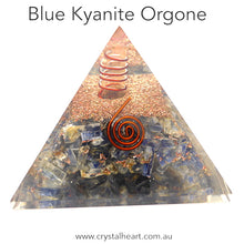 Load image into Gallery viewer, Orgonite Pyramid with genuine Blue Kyanite Crystals | Clear Crystal Point conduit in Copper Spiral | Accumulate Orgone Energy | Protection especially EMF | Crystal Heart Melbourne Australia since 1986