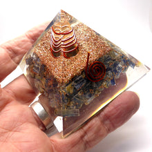 Load image into Gallery viewer, Orgonite Pyramid with genuine Blue Kyanite Crystals | Clear Crystal Point conduit in Copper Spiral | Accumulate Orgone Energy | Protection especially EMF | Crystal Heart Melbourne Australia since 1986