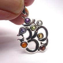 Load image into Gallery viewer, OM  Chakra Pendant | 7 Faceted Gemstones | Amethyst, Carnelian, Garnet, Iolite, Peridot, Citrine, Blue Topaz | Well Made 925 Sterling Silver | Harmony &amp; Connection | Meditation | Silence | Lost Chord  | Genuine Gems from Crystal Heart Melbourne Australia since 1986
