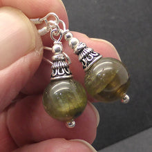Load image into Gallery viewer, Labradorite Earrings | Smooth 10 mm beads | Sterling Silver Shepherd Hooks and decorative caps | Fair Trade | Genuine Gems from Crystal Heart Melbourne Australia since 1986