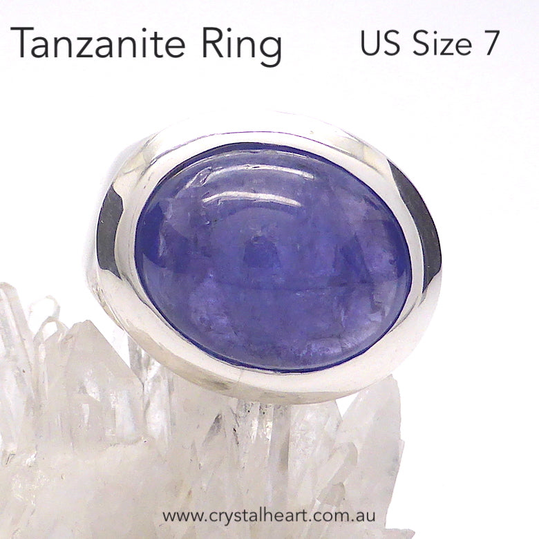 Tanzanite Ring | Oval Cabochon | Large Stone | Perfect shade of blue tinged with Violet | Lush and Heavy 925 Sterling Silver setting | Size 7 | AUS Size N | Spiritual Evolution | Be the best you can be | Teamwork | Genuine Gemstones from Crystal Heart since 1986
