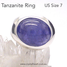 Load image into Gallery viewer, Tanzanite Ring | Oval Cabochon | Large Stone | Perfect shade of blue tinged with Violet | Lush and Heavy 925 Sterling Silver setting | Size 7 | AUS Size N | Spiritual Evolution | Be the best you can be | Teamwork | Genuine Gemstones from Crystal Heart since 1986