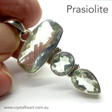 Load image into Gallery viewer, Prasiolite Pendant | 925 Sterling Silver | AKA Green Amethyst | 3 faceted Stones | Genuine Gems from Crystal Heart Melbourne Australia since 1986 