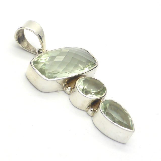 Prasiolite Pendant | 925 Sterling Silver | AKA Green Amethyst | 3 faceted Stones | Genuine Gems from Crystal Heart Melbourne Australia since 1986 