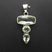 Load image into Gallery viewer, Prasiolite Pendant | 925 Sterling Silver | AKA Green Amethyst | 3 faceted Stones | Genuine Gems from Crystal Heart Melbourne Australia since 1986 