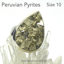 Load image into Gallery viewer, Peruvian Pyrites Cluster Ring | AKA Fools Gold | 925 Silver | US Ring Size 10 | AUS Size T 1/2 | Well formed Natural Crystals | Heart Shield Protection | Prosperity | Practical Intuition | Genuine Gemstones from Crystal Heart Melbourne since 1986
