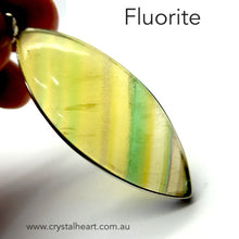 Load image into Gallery viewer, Fluorite Pendant | Marquise Cabochon | 925 Sterling Silver | Green and Gold | Study | Pisces, Capricorn | Genuine Gems from Crystal Heart Melbourne Australia since 1986
