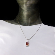 Load image into Gallery viewer, Mexican Fire Opal Pendant | Small Oval Cabochon | 925 Sterling Silver | Deep Orange Red | Green flash | Leo Libra Aries Leo Sagittarius | Luck Creativity Abundance Passion | Grounding, good for creative business | Genuine Gems from Crystal Heart Melbourne Australia since 1986