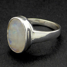 Load image into Gallery viewer, Ring Rainbow Moonstone Ring | Faceted Oval Cut | Blue Gold Turquoise Flash | 925 Sterling Silver | Bezel Set, Heavy Signet Style, open Back | US Size 8.5 | AUS Size Q1/2 | Cancer Libra Scorpio | Genuine Gems from Crystal Heart Melbourne Australia since 1986