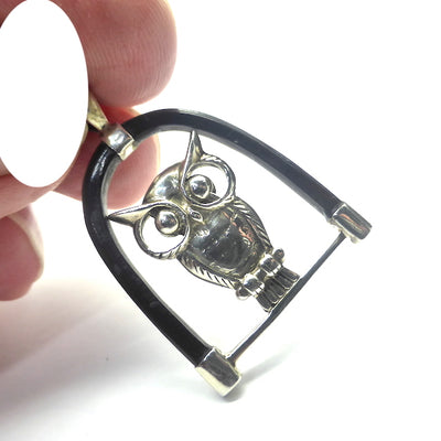Owl Pendant on Silver Perch in Buffalo Horn Swing | 925 Sterling Silver | Quality Setting | Genuine Gems from Crystal Heart Melbourne Australia since 1986