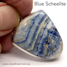 Load image into Gallery viewer, Blue Scheelite |  Cabochon Tongue | 925 Sterling Silver | Bezel Set | Open Back | Genuine Gems from Crystal Heart Melbourne Australia since 1986Blue Scheelite | Cabochon Tongue | 925 Sterling Silver | Bezel Set | Open Back | Genuine Gems from Crystal Heart Melbourne Australia since 1986