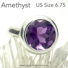 Load image into Gallery viewer, Brazilian Amethyst Ring | Faceted Round | AAA Grade | Beautiful deep violet flame purple | 925 Sterling silver | US size 7.65 | AUS N | Genuine Gems from Crystal Heart Melbourne Australia since 1986