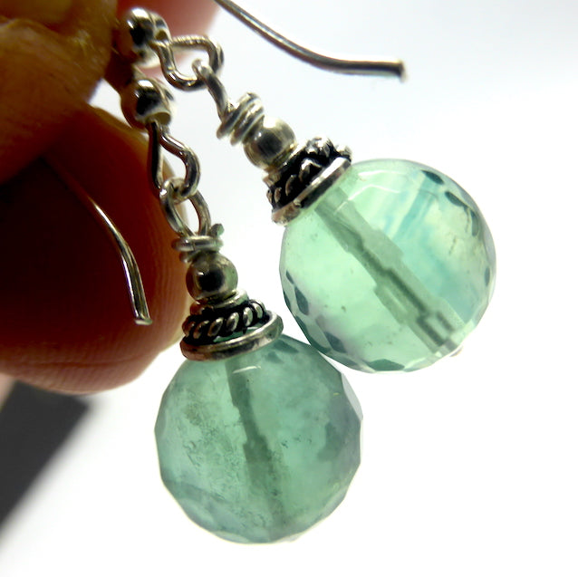 Green Fluorite Earrings | Faceted 10 mm beads | 925 Sterling Silver Findings | Fair Trade | Genuine Gems from Crystal Heart Melbourne Australia since 1986