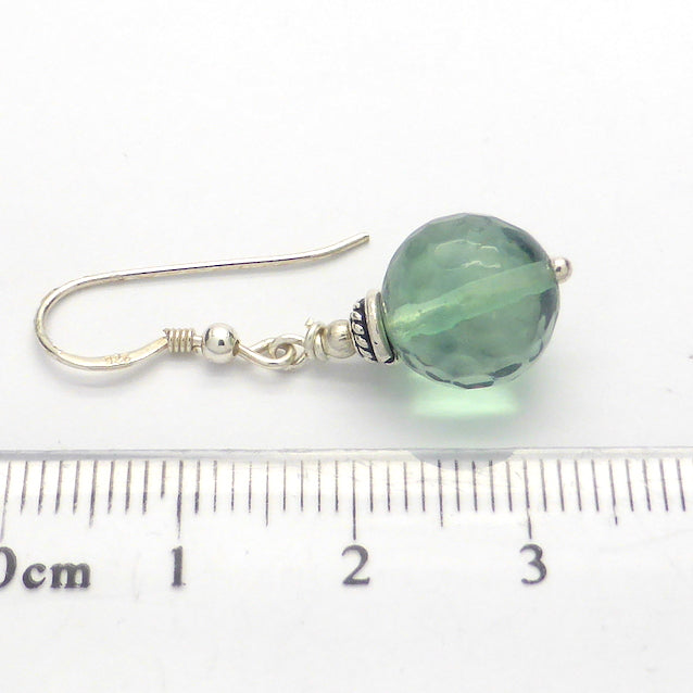 Green Fluorite Earrings | Faceted 10 mm beads | 925 Sterling Silver Findings | Fair Trade | Genuine Gems from Crystal Heart Melbourne Australia since 1986